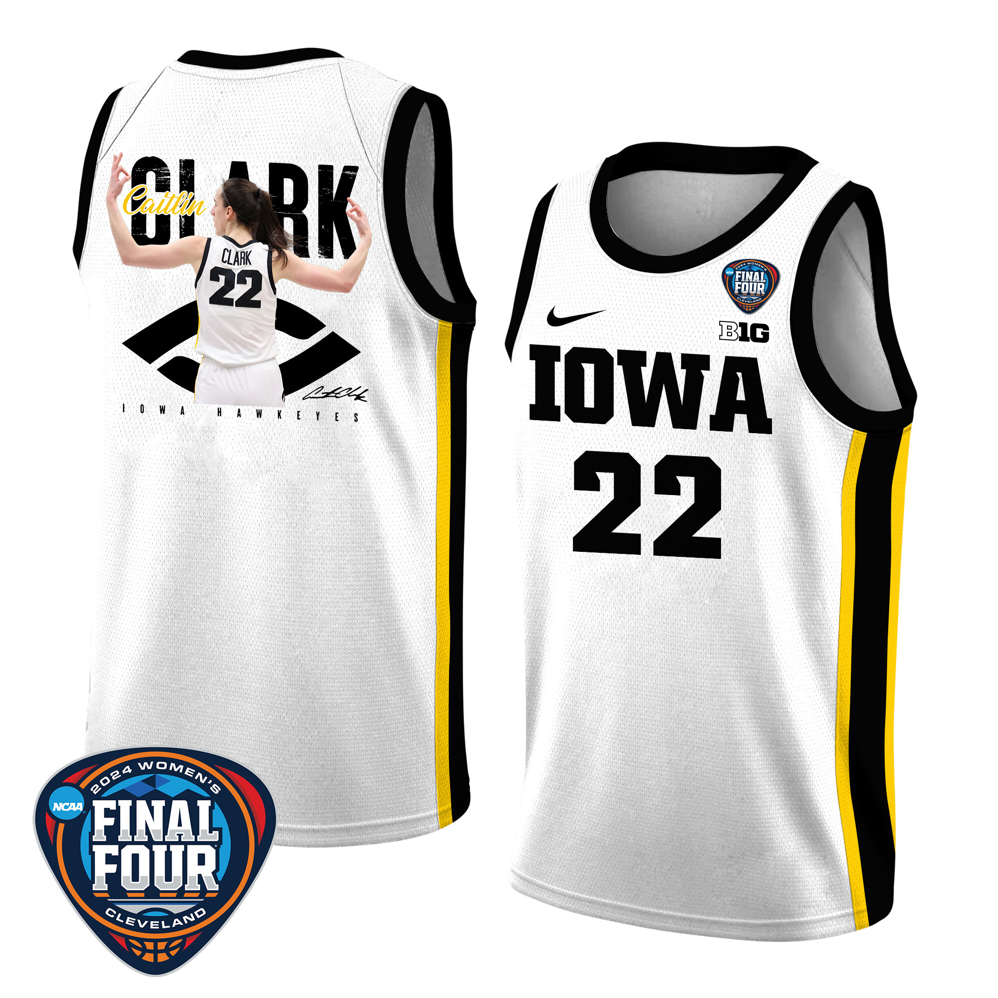 Caitlin Clark 22 Iowa Hawkeyes 2024 Basketball Jersey Graphic Pattern V2 - White