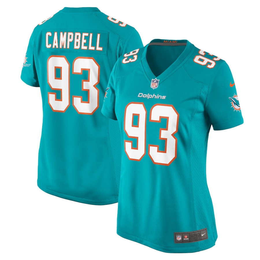 Calais Campbell 93 Miami Dolphins Women's Game Jersey - Aqua Js7828