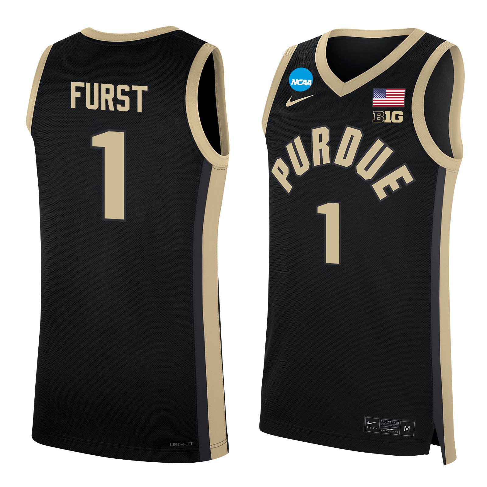 Caleb Furst 1 Purdue Boilermakers 2024 Men's Basketball Jersey - Black, Unisex Jersey