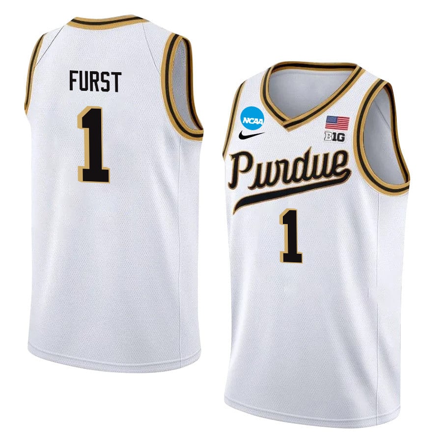 Caleb Furst 1 Purdue Boilermakers 2024 Men's Basketball Jersey - White, Unisex Jersey