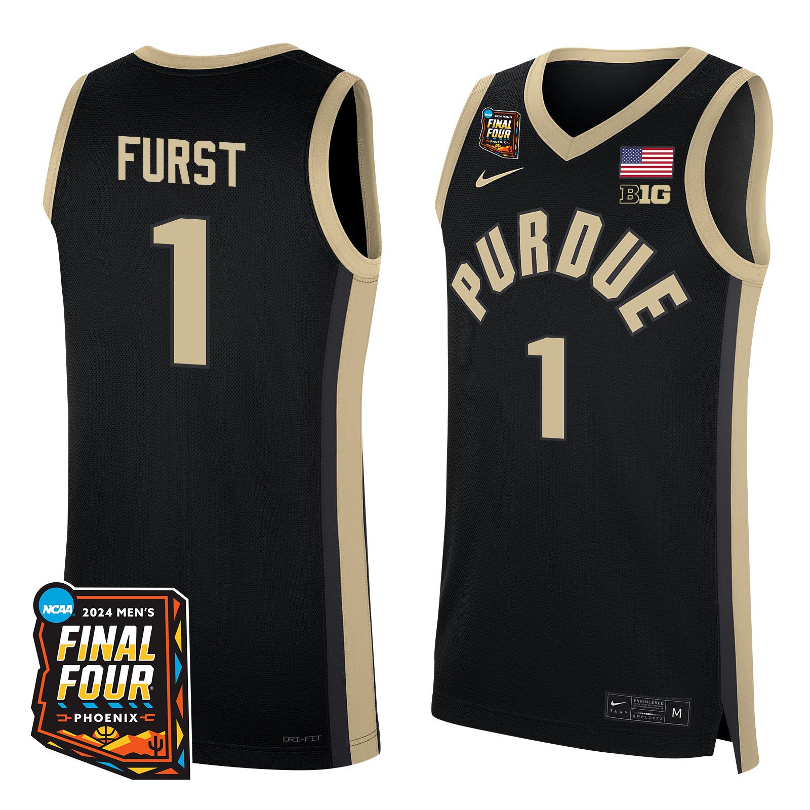 Caleb Furst Purdue 2024 Men's Final Four Patch Basketball Jersey - Black/white