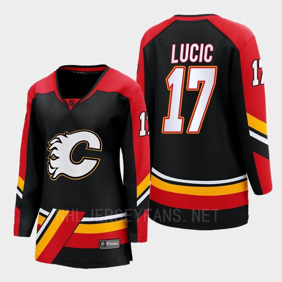 Calgary Flames 17 Milan Lucic Reverse Retro Black Equipment, Women