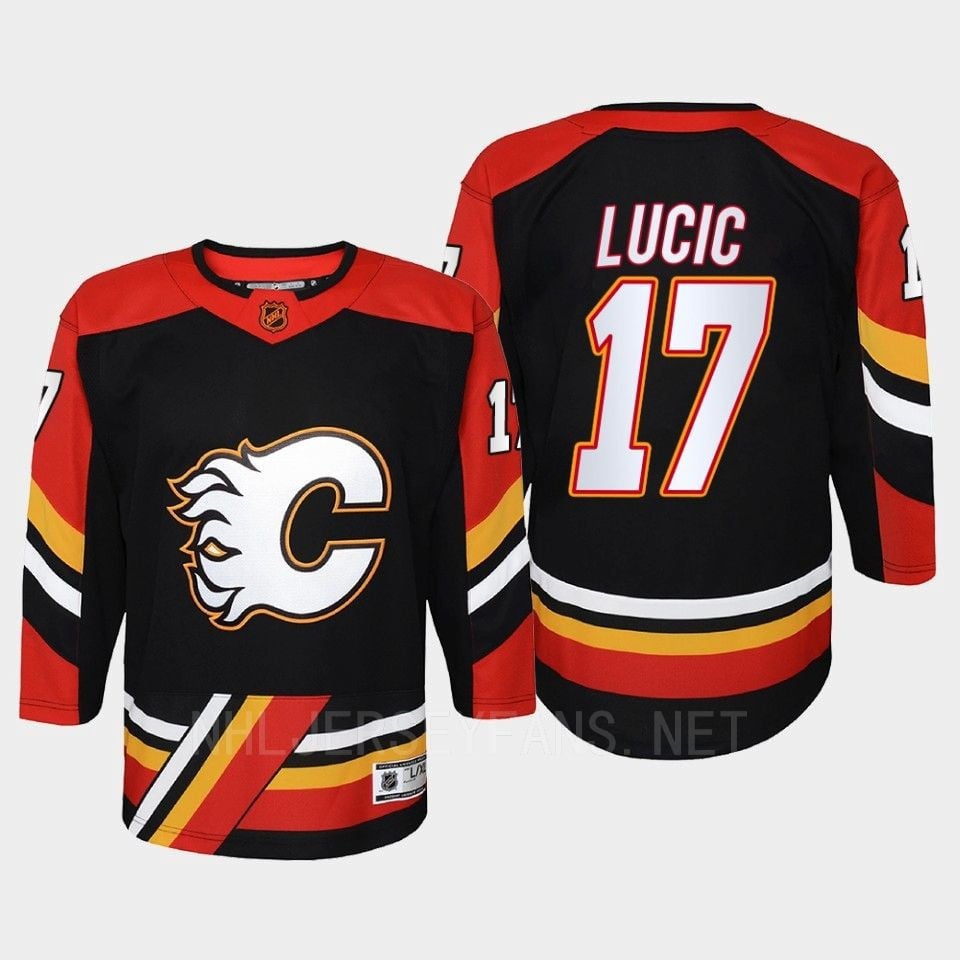Calgary Flames 17 Milan Lucic Reverse Retro Black Equipment, Youth