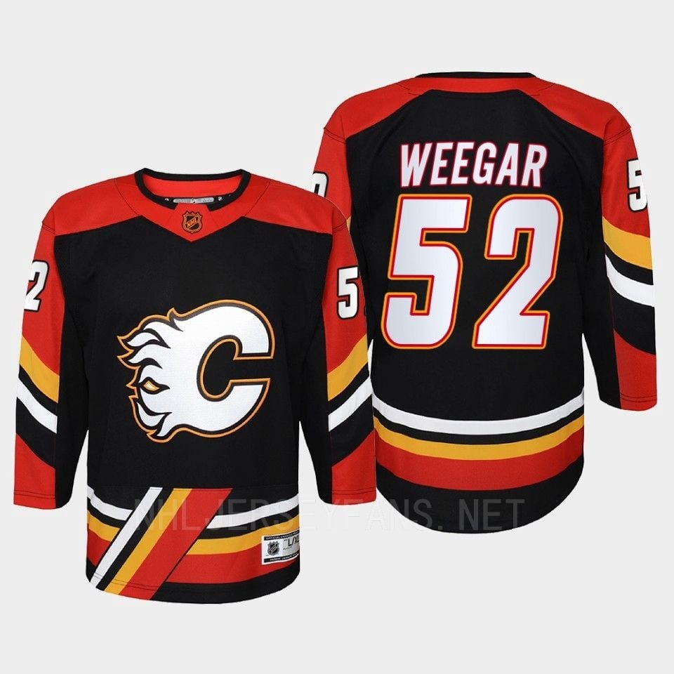 Calgary Flames 52 Mackenzie Weegar Reverse Retro Black Equipment, Youth