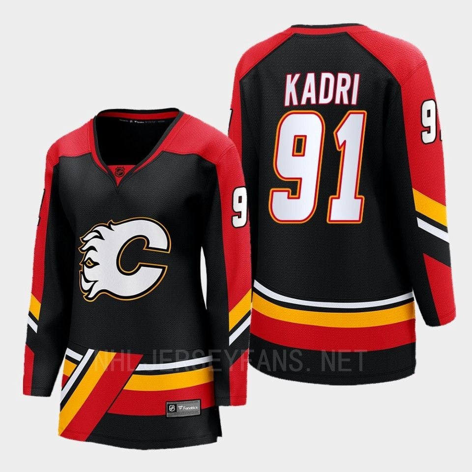 Calgary Flames 91 Nazem Kadri Reverse Retro Black Equipment, Women