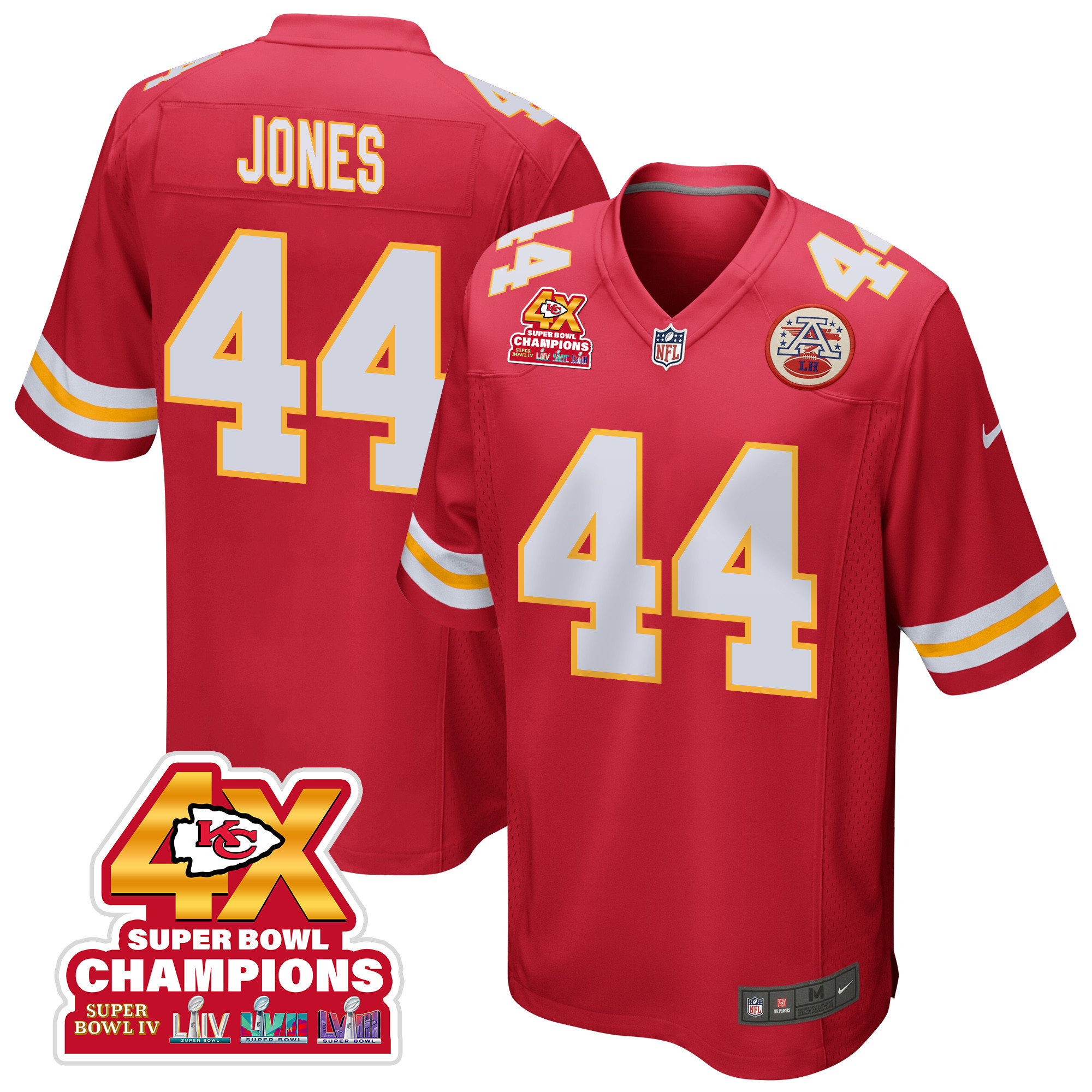 Cam Jones 44 Kansas City Chiefs Super Bowl Lviii Champions 4x Game Men Jersey - Red Js5098