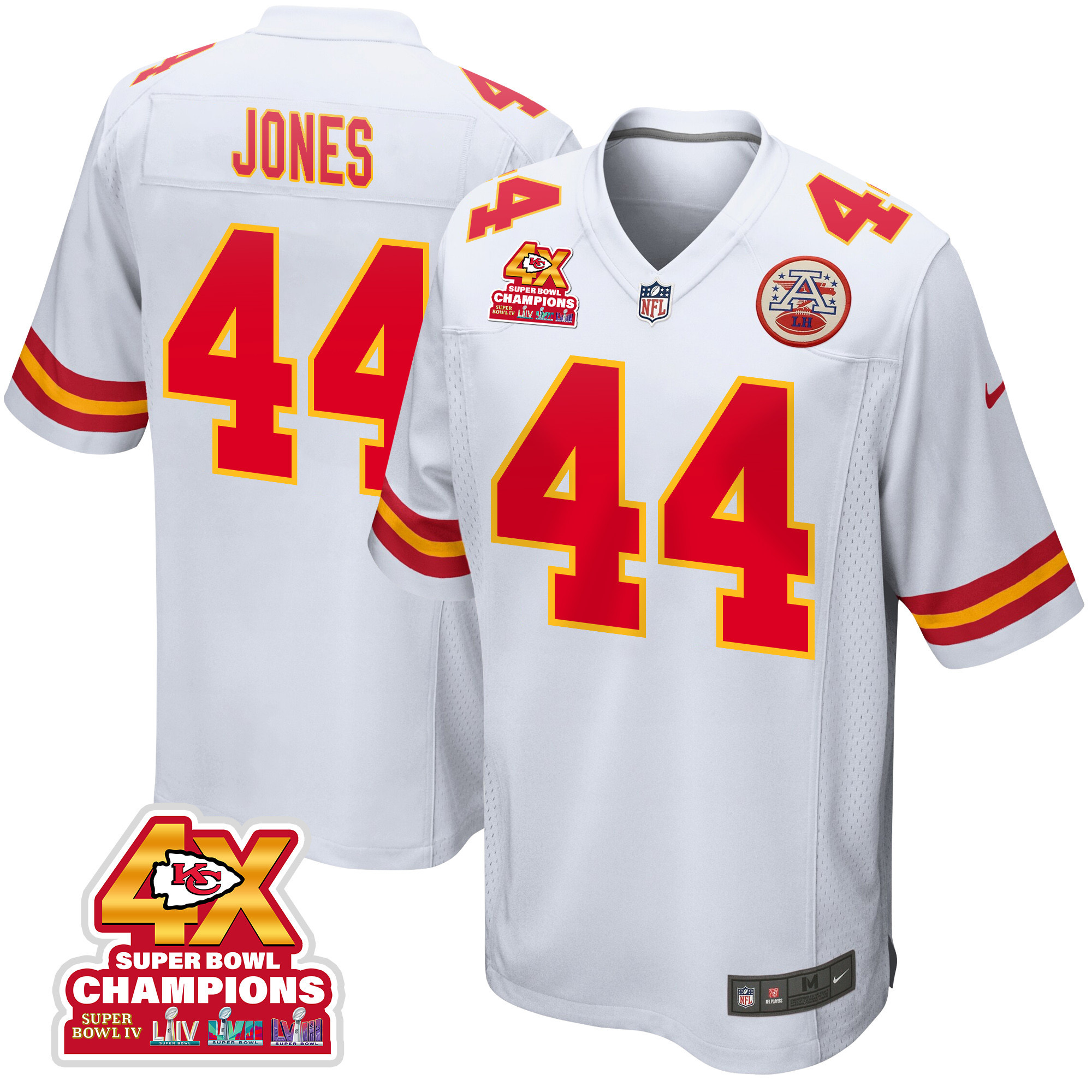 Cam Jones 44 Kansas City Chiefs Super Bowl Lviii Champions 4x Game Men Jersey - White Js9908
