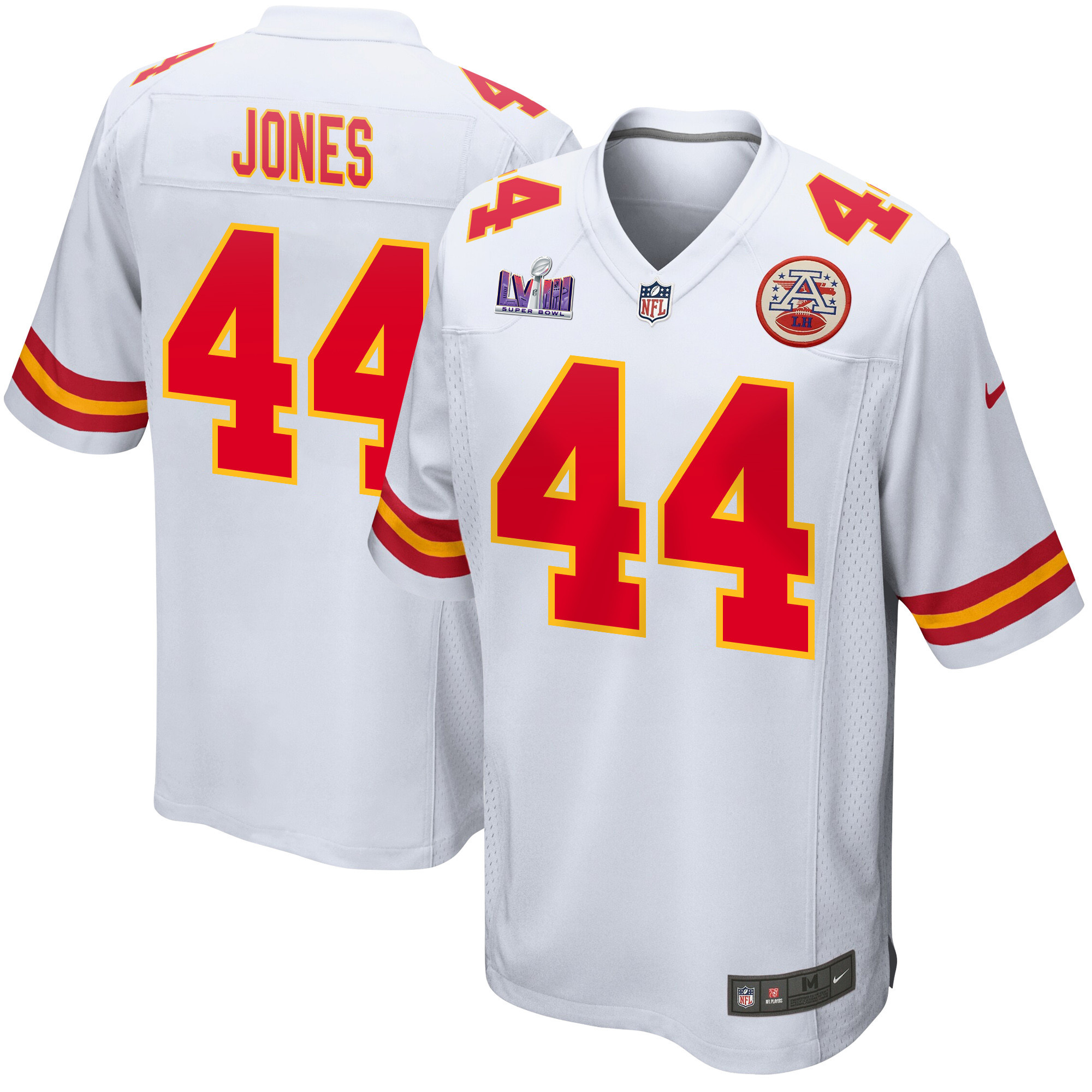 Cam Jones 44 Kansas City Chiefs Super Bowl Lviii Patch Game Men Jersey - White Js8895