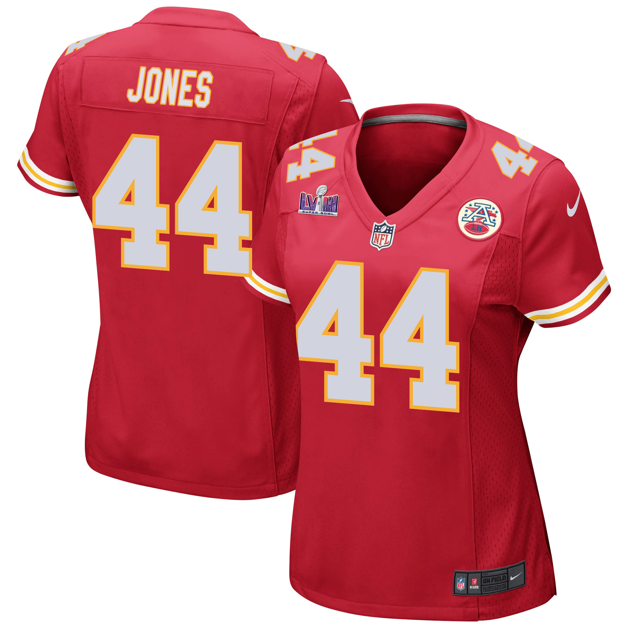Cam Jones 44 Kansas City Chiefs Super Bowl Lviii Patch Game Women Jersey - Red Js4294