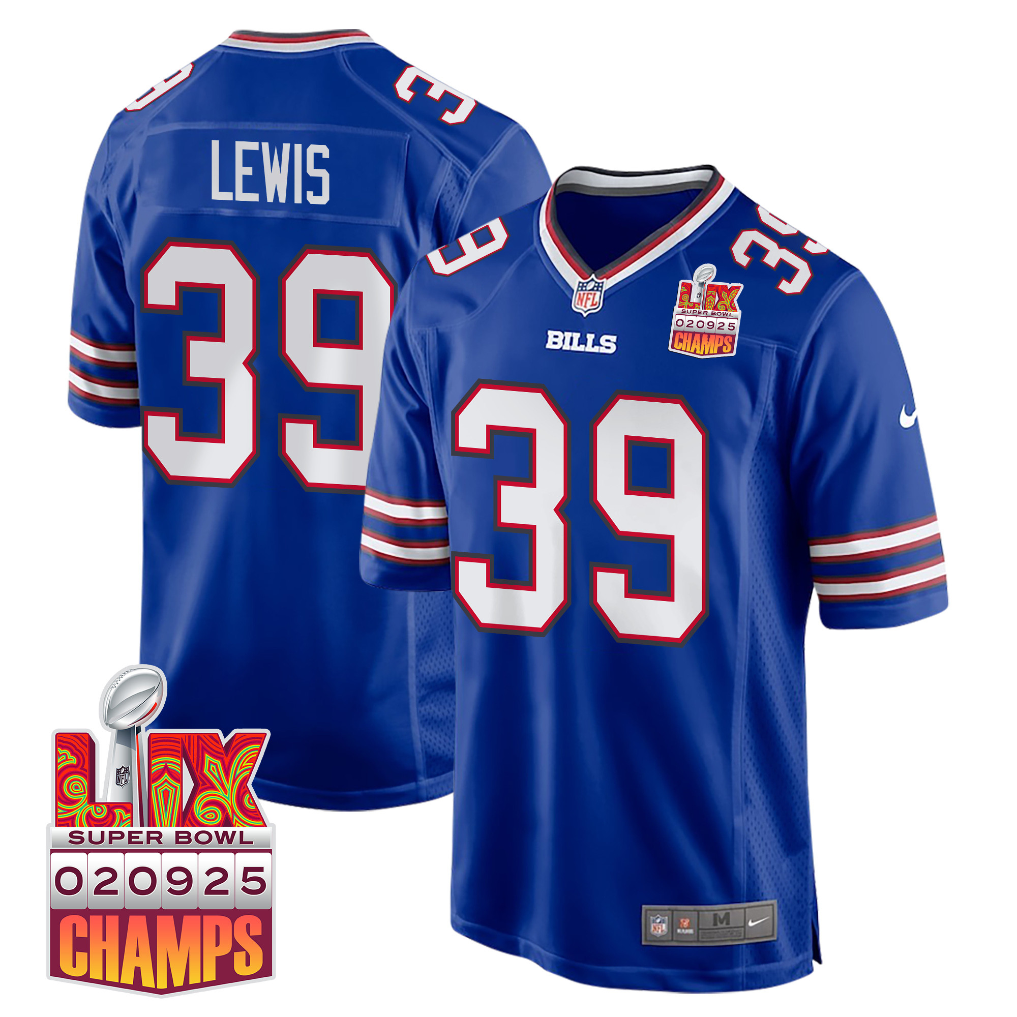 Cam Lewis 39 Buffalo Bills Super Bowl Lix Champions Patch Game Men Jersey - Royal Js9777