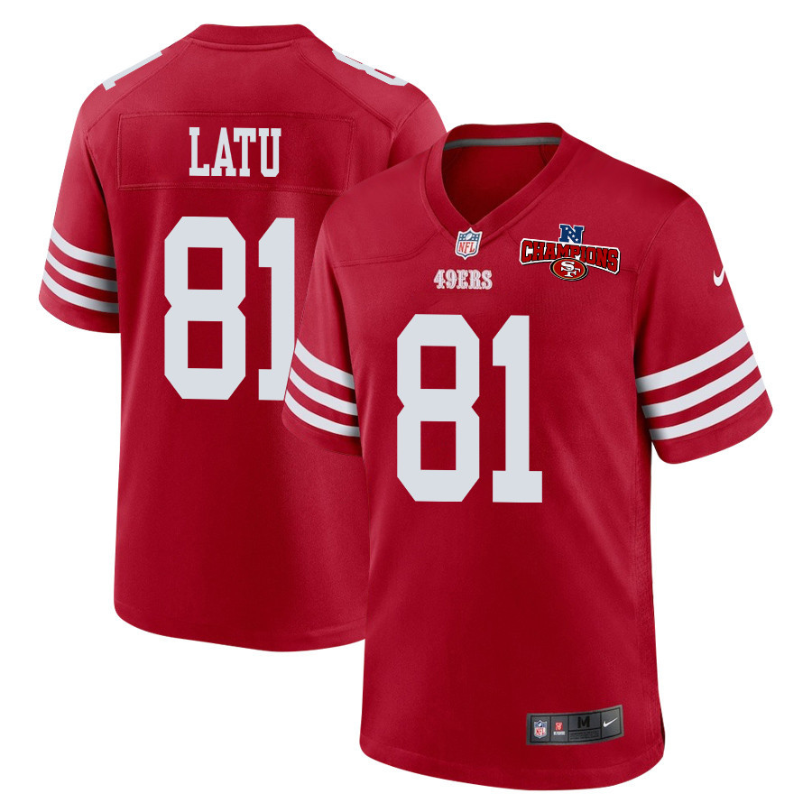 Cameron Latu 81 San Francisco 49ers Nfc Champions Patch Game Men Jersey - Scarlet Js5746
