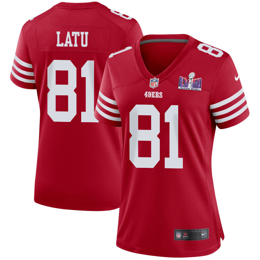 Cameron Latu 81 San Francisco 49ers Super Bowl Lviii Patch Game Women Jersey - Scarlet Js6915