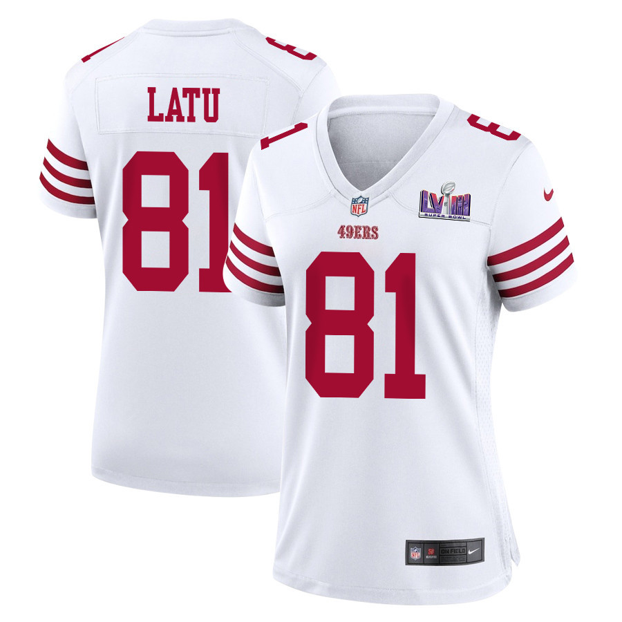 Cameron Latu 81 San Francisco 49ers Super Bowl Lviii Patch Game Women Jersey - White Js8664