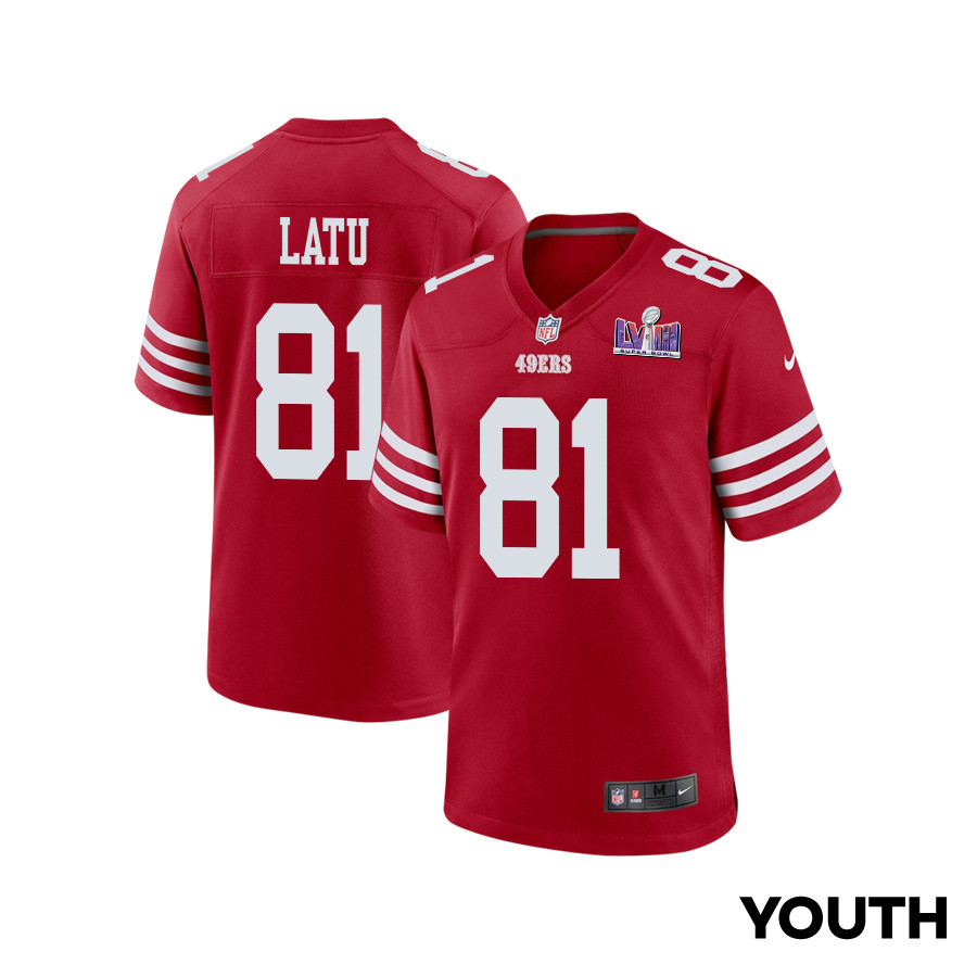 Cameron Latu 81 San Francisco 49ers Super Bowl Lviii Patch Game Youth Jersey - Scarlet Js6151