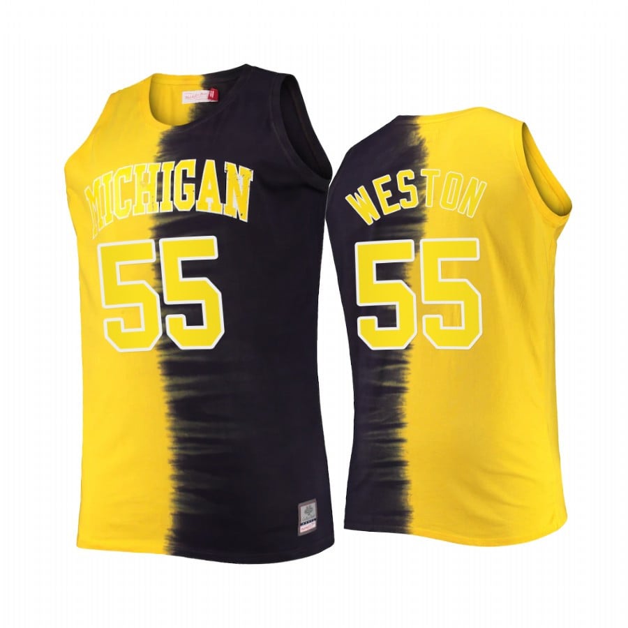 Cameron Weston 55 Michigan Wolverines Navy Maize Jersey Classic Tie-dye Color Crash