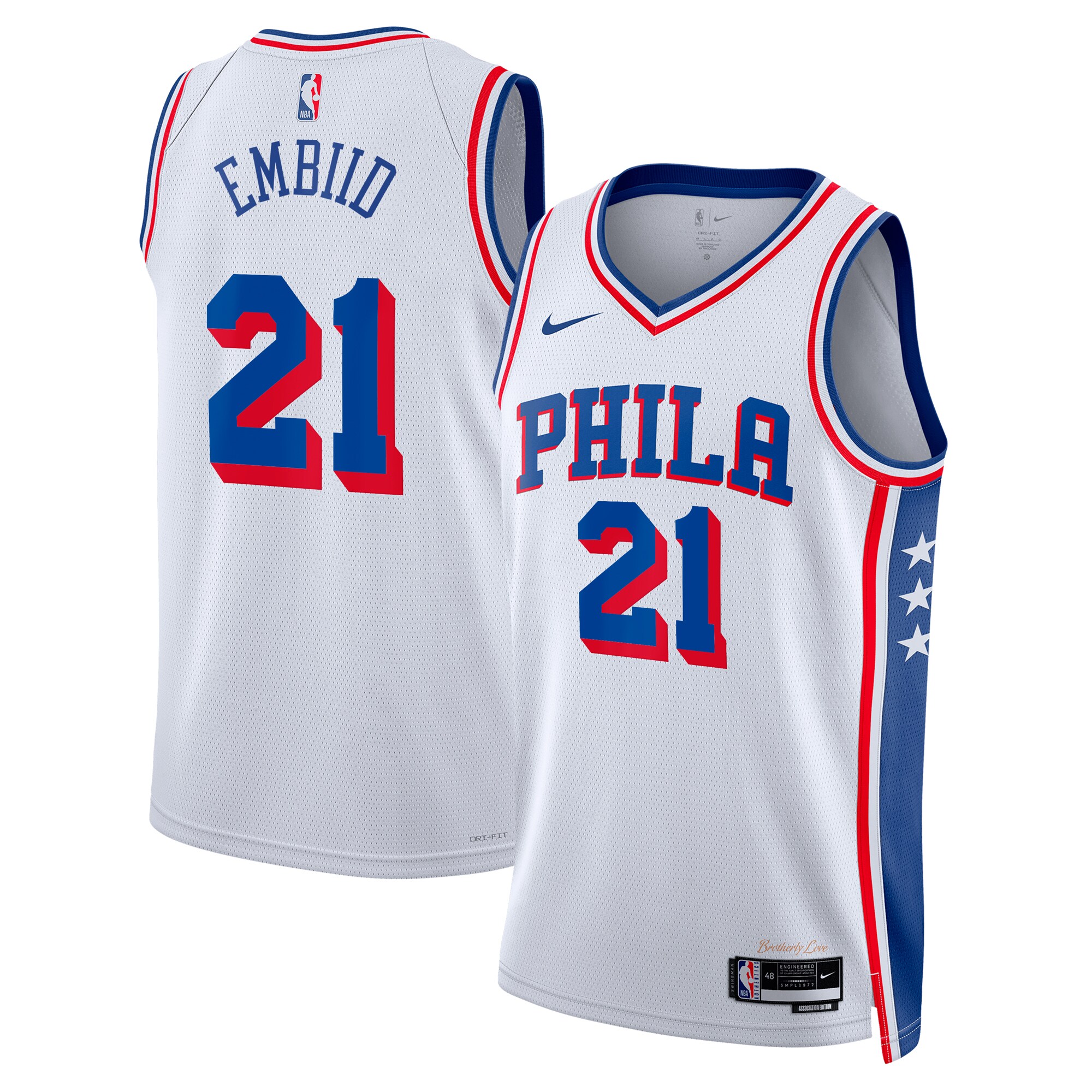 Camiseta Association Swingman De Los Philadelphia 76ers - Blanco - Joel Embiid - Unisex