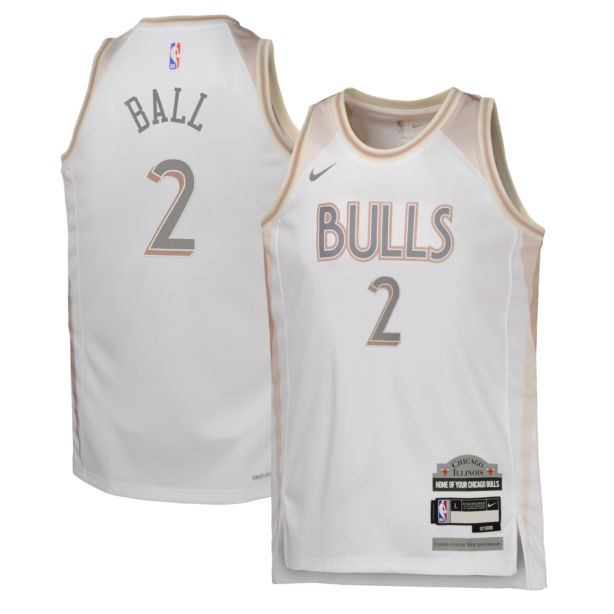 Camiseta City Edition Swingman De Los Chicago Bulls Camiseta 2024 - Blanco - Lonzo Ball - Juvenil