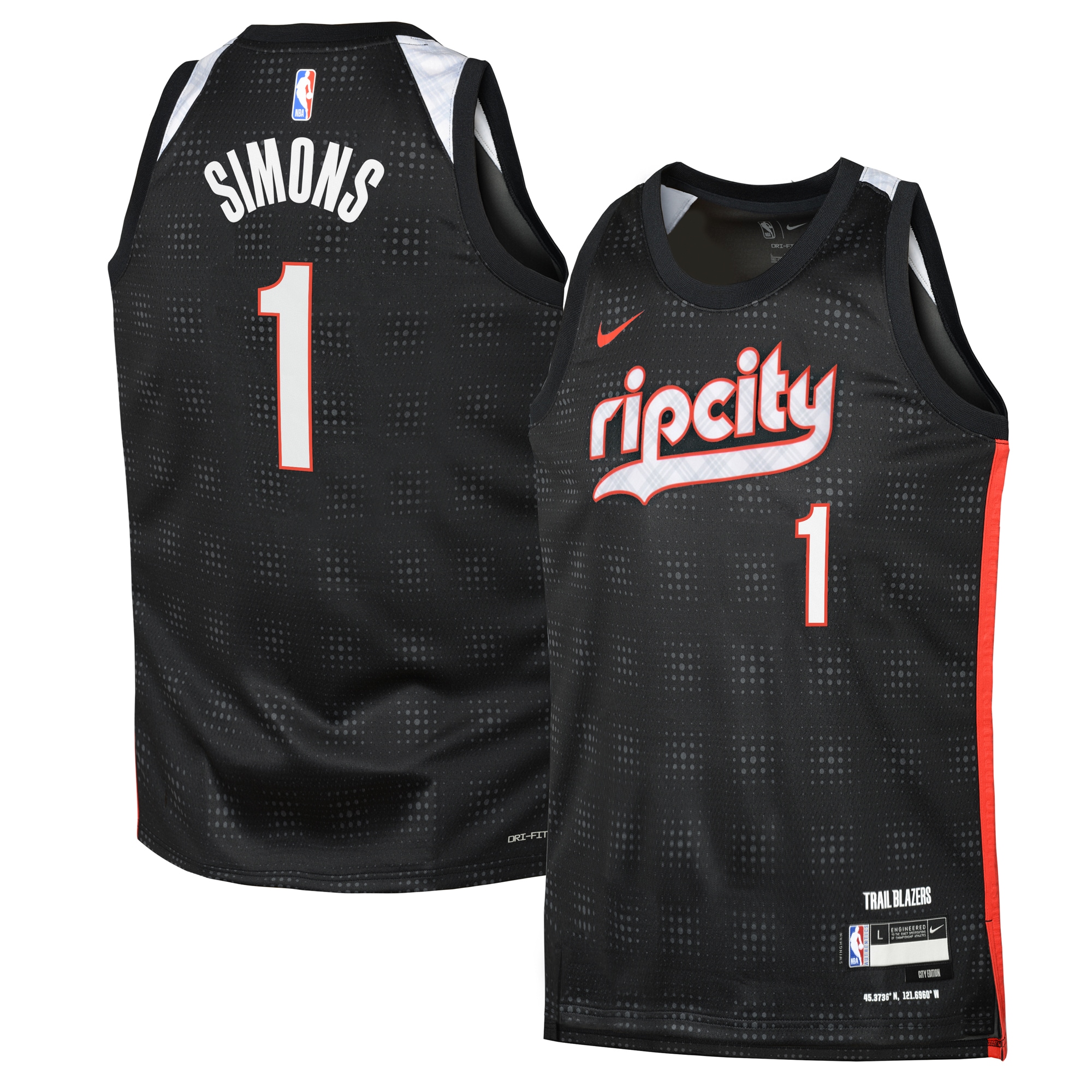 Camiseta City Edition Swingman De Los Portland Trail Blazers 2024 - Negro - Anfernee Simons - Juvenil
