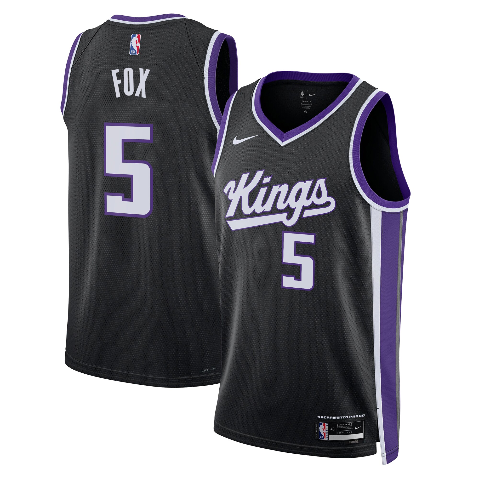 Camiseta Icon Edition Swingman De Los Sacramento Kings - Negro - De'aaron Fox - Unisex