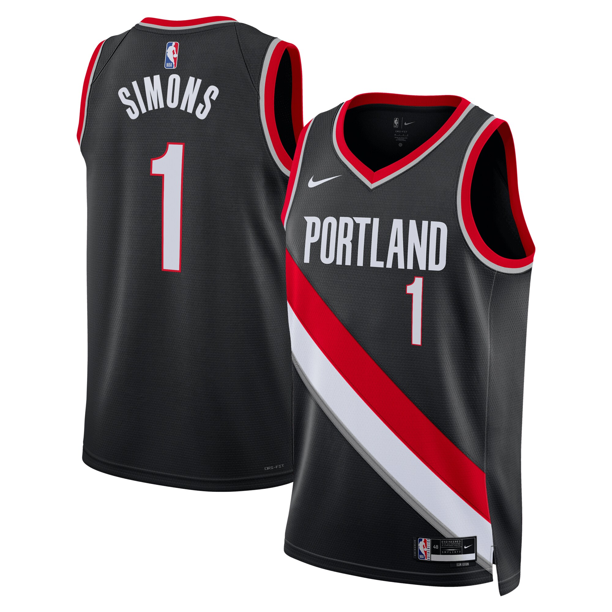 Camiseta Icon Swingman De Los Portland Trail Blazers - Negro - Anfernee Simons - J?venes