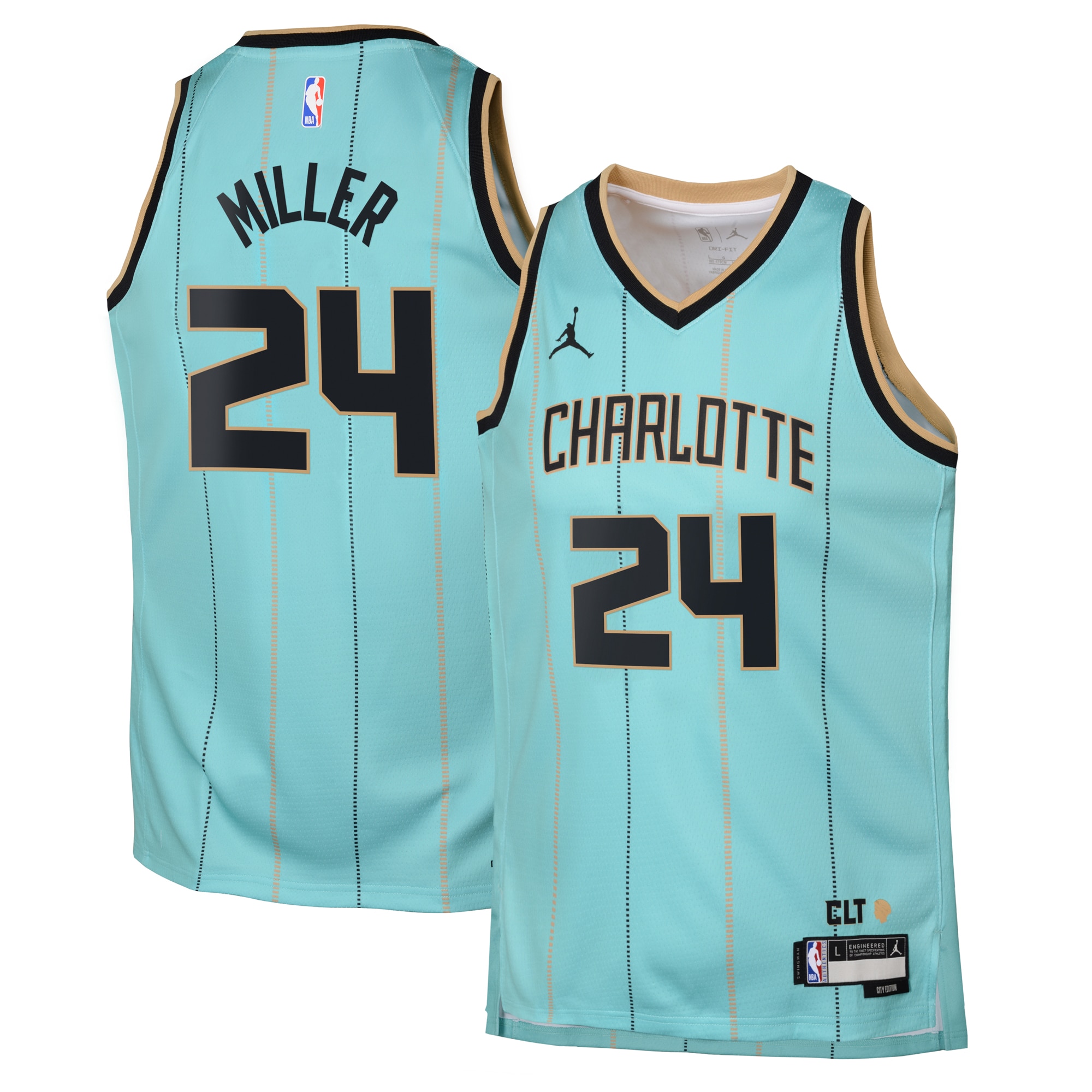 Camiseta Jordan Brand City Edition Swingman De Los Charlotte Hornets 2024 - Verde Azulado - Brandon Miller - Juvenil