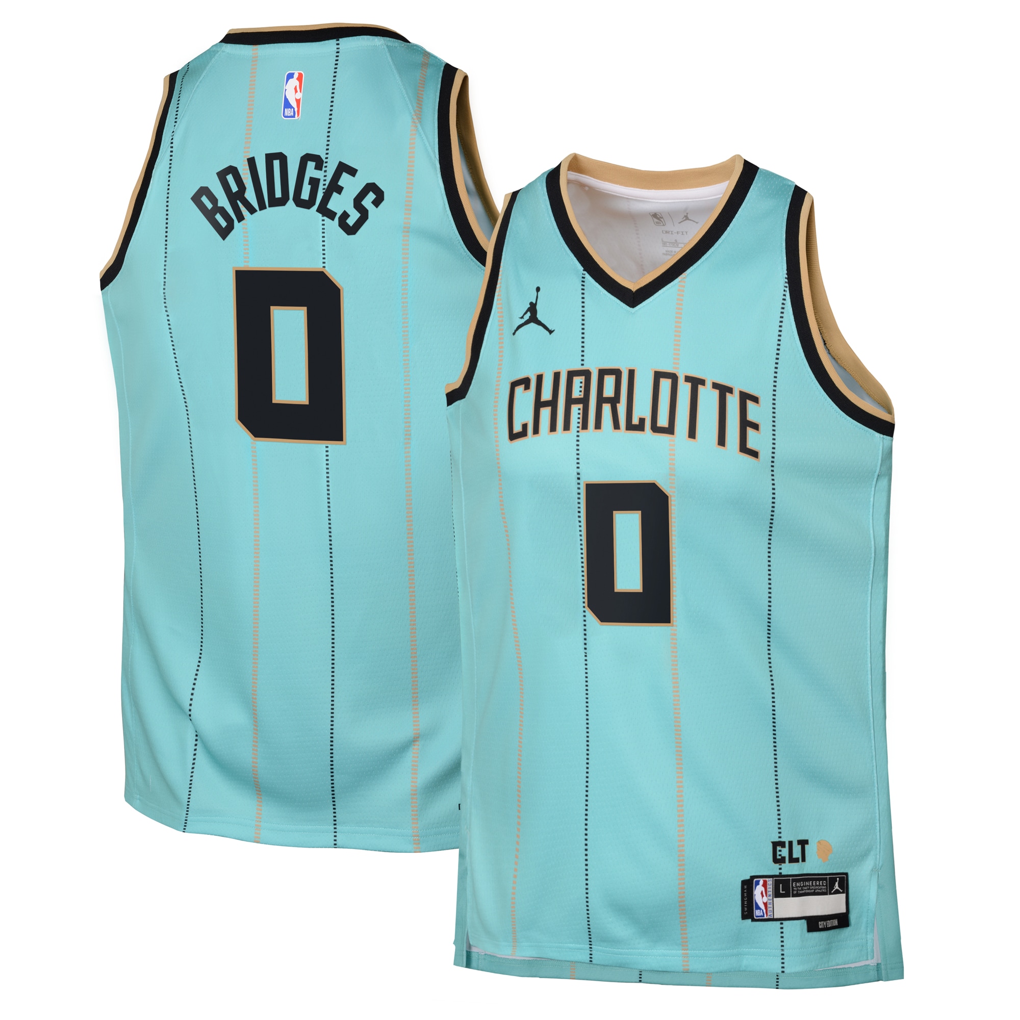 Camiseta Jordan Brand City Edition Swingman De Los Charlotte Hornets 2024 - Verde Azulado - Miles Bridges - Juvenil