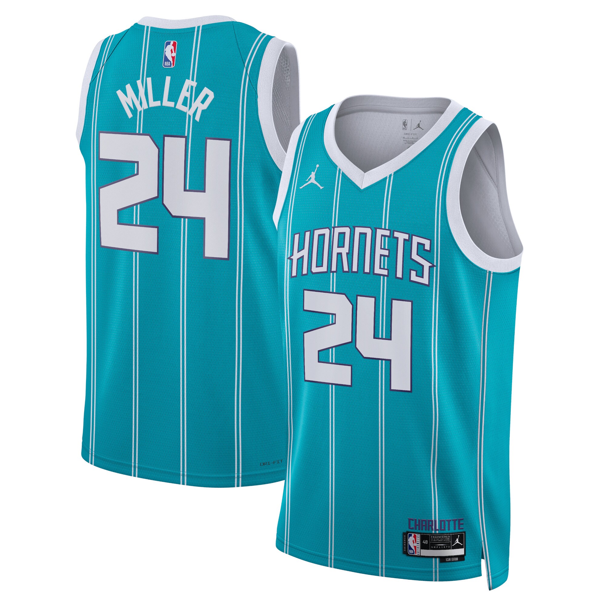 Camiseta Jordan Brand Icon Edition Swingman De Los Charlotte Hornets - Verde Azulado - Brandon Miller - Unisex