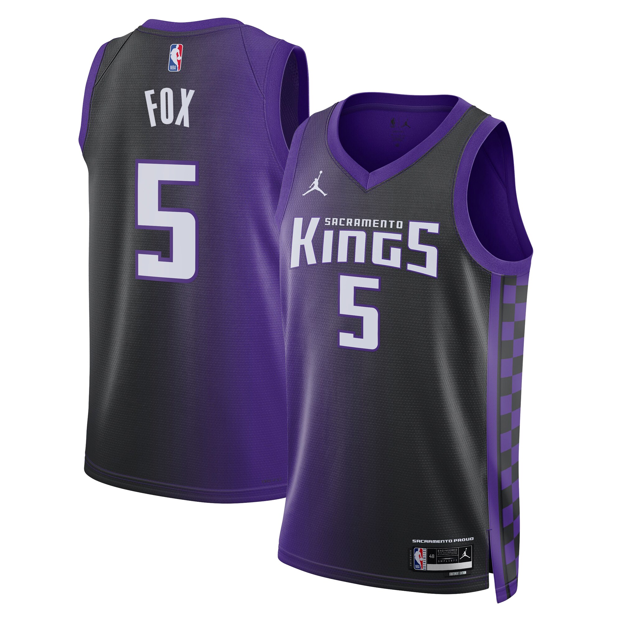 Camiseta Sacramento Kings Jordan Brand Statement Edition Swingman - P?rpura - De'aaron Fox - Unisex
