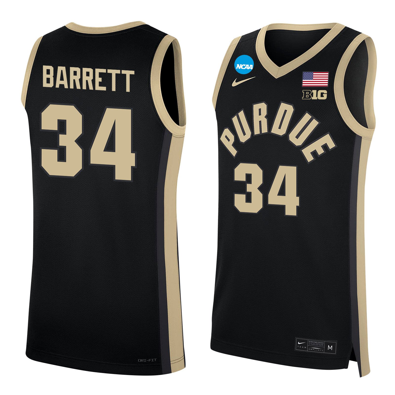 Carson Barrett 34 Purdue Boilermakers 2024 Men's Basketball Jersey - Black, Unisex Jersey