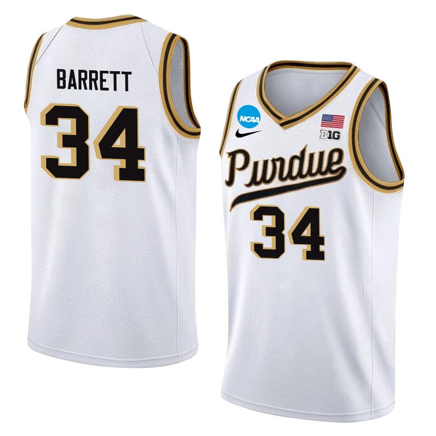 Carson Barrett 34 Purdue Boilermakers 2024 Men's Basketball Jersey - White, Unisex Jersey