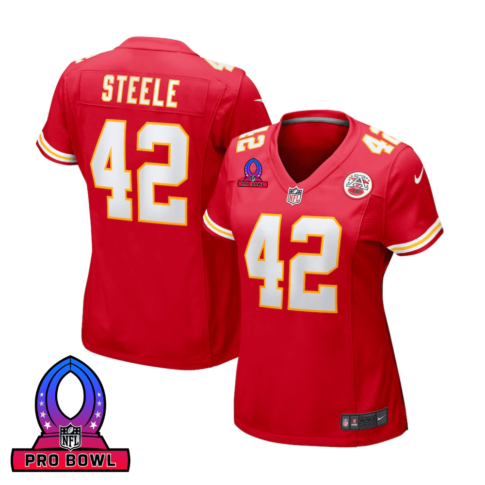 Carson Steele 42 Kansas City Chiefs 2025 Pro Bowl Patch Women Game Jersey - Red Js9459