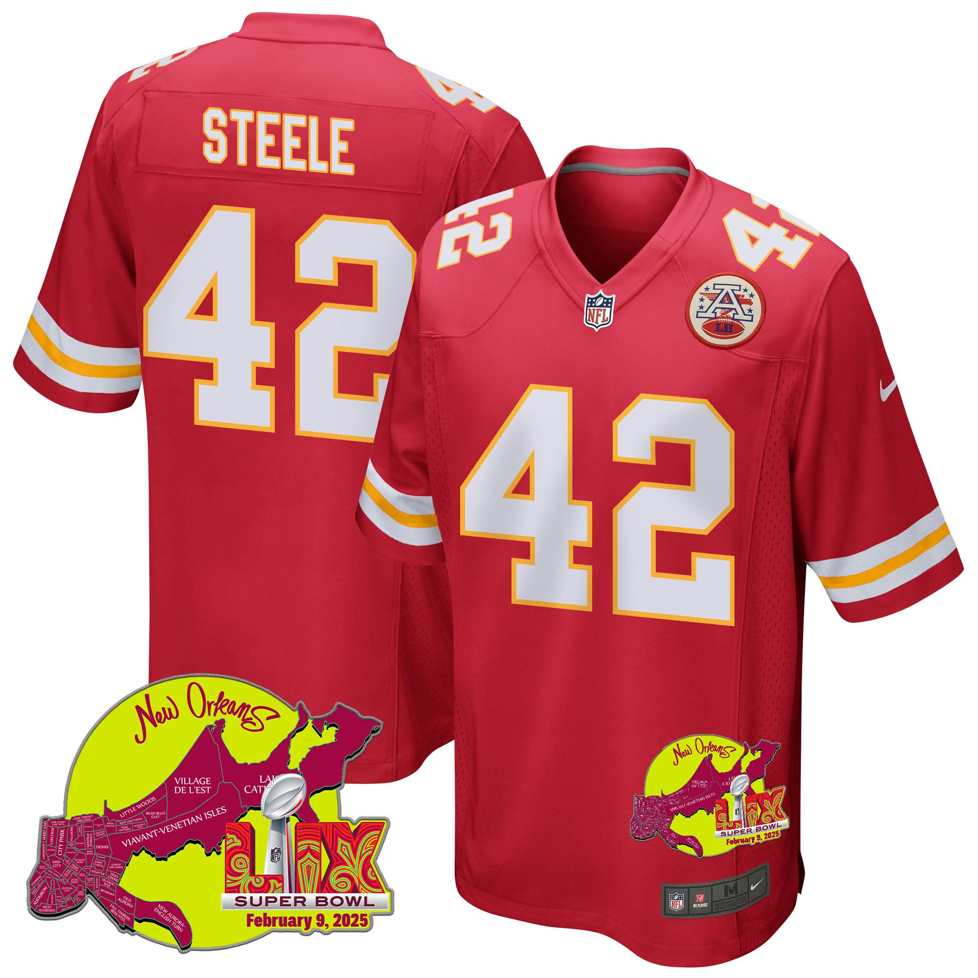 Carson Steele 42 Kansas City Chiefs Super Bowl Lix New Orleans Patch Game Men Jersey - Red Js9471