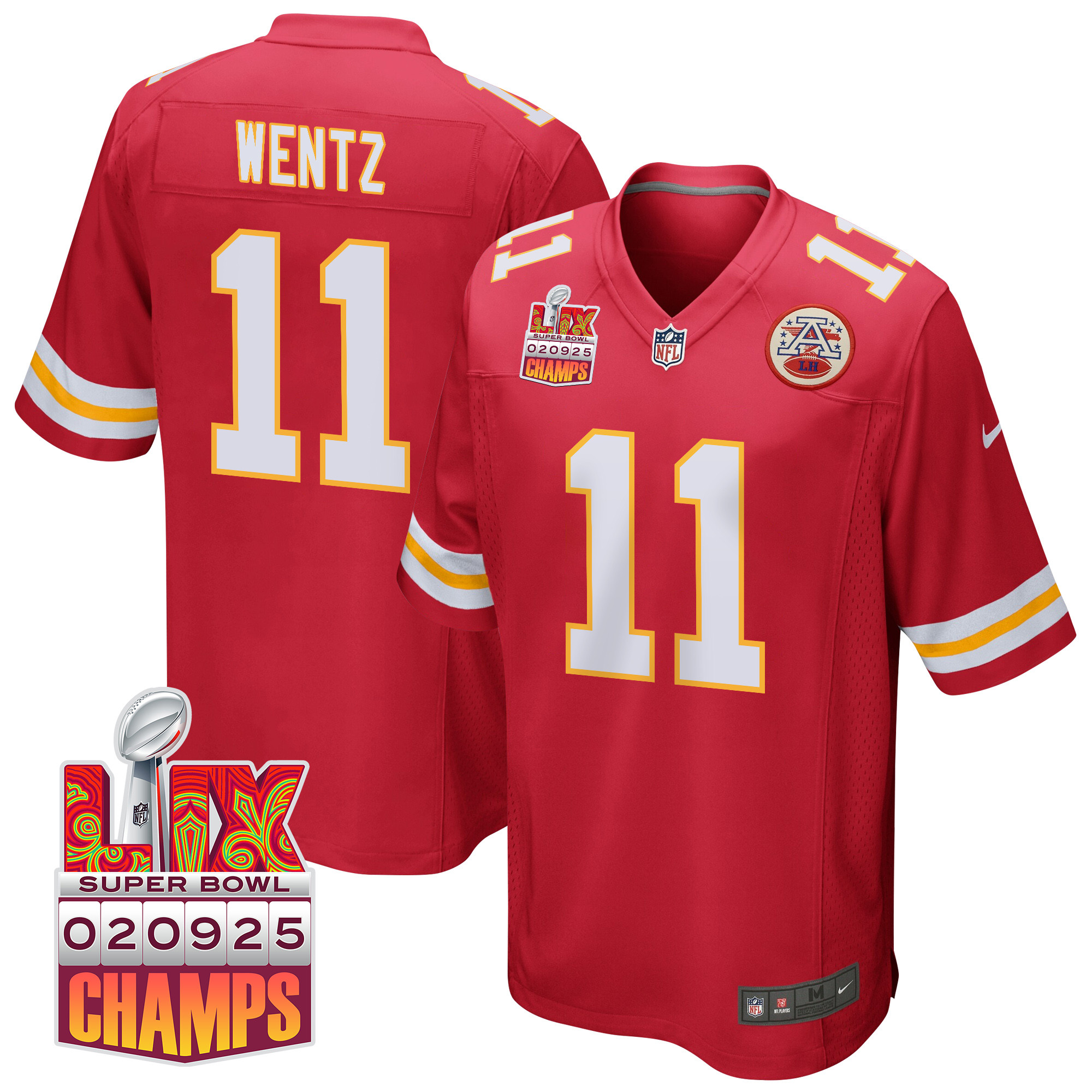 Carson Wentz 11 Kansas City Chiefs Super Bowl Lix Champions Patch Game Men Jersey - Red Js4289