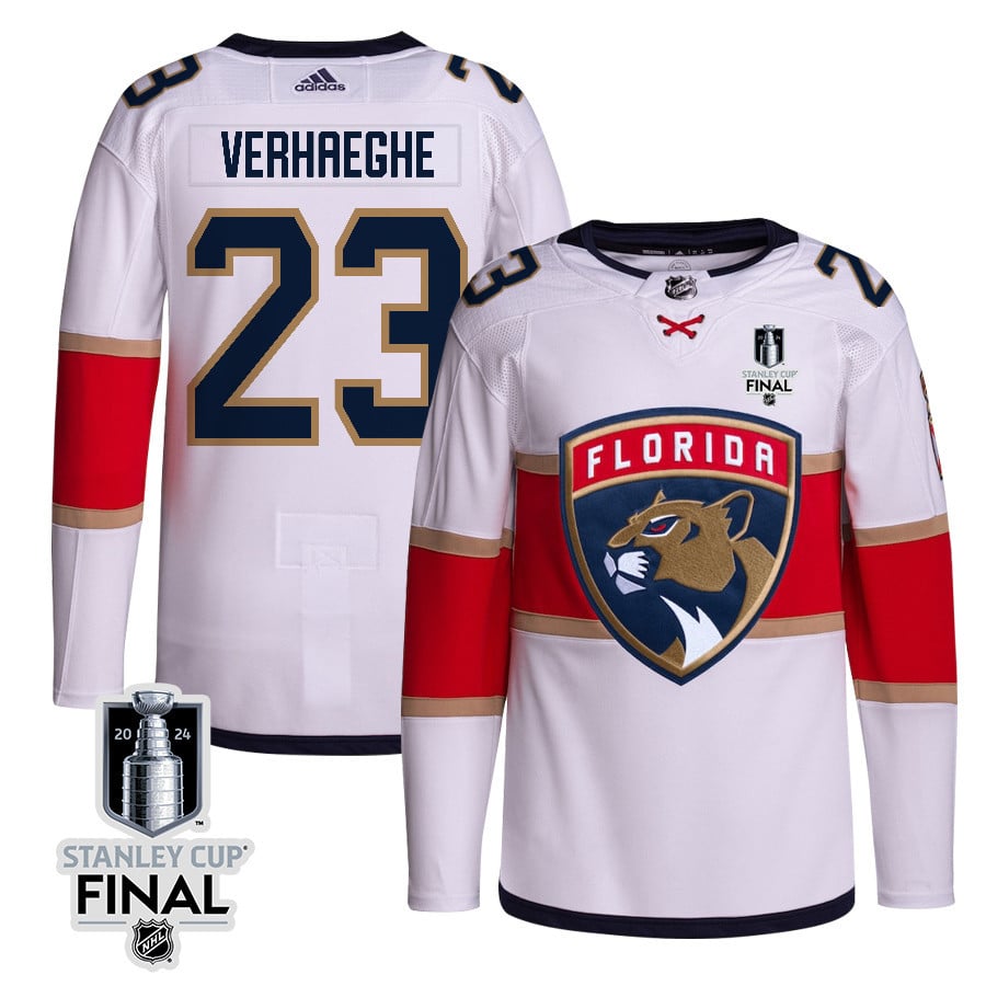 Carter Verhaeghe 23 Florida Panthers 2024 Stanley Cup Final Away Breakaway Jersey - Men, White