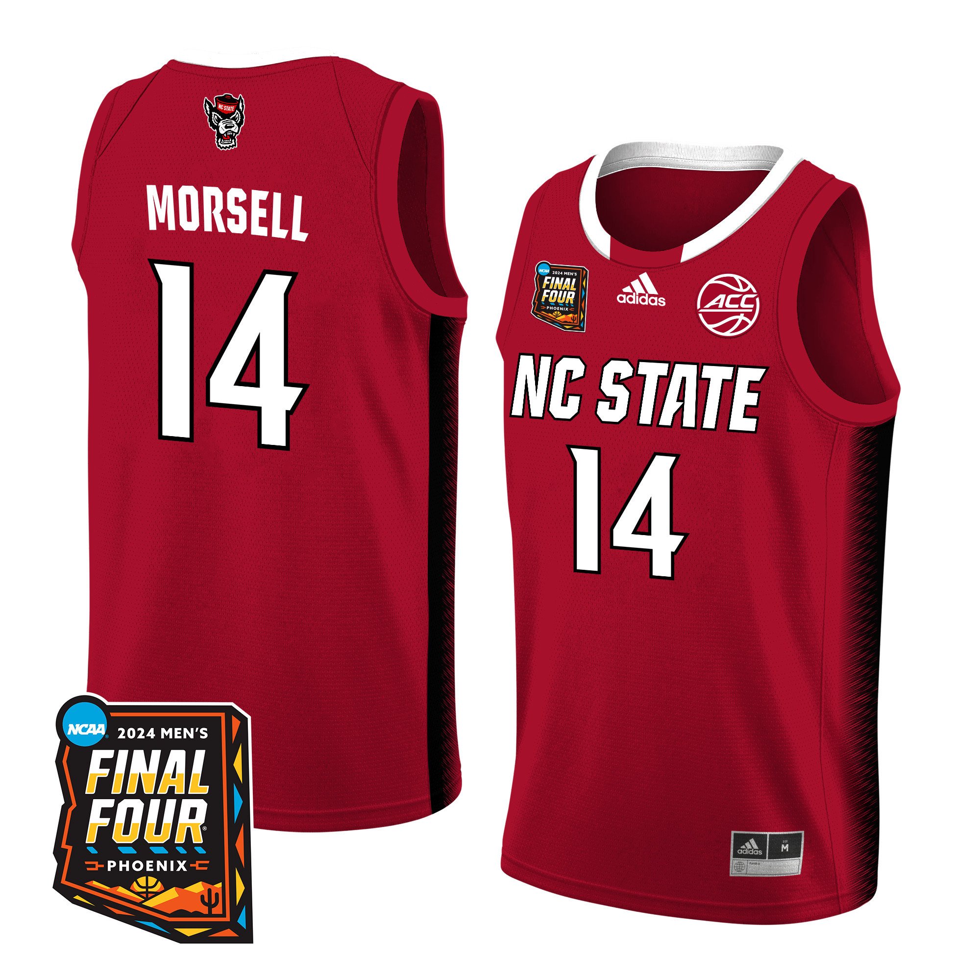 Casey Morsell Nc State 2024 Men's Final Four Patch Basketball Jersey - Red/white