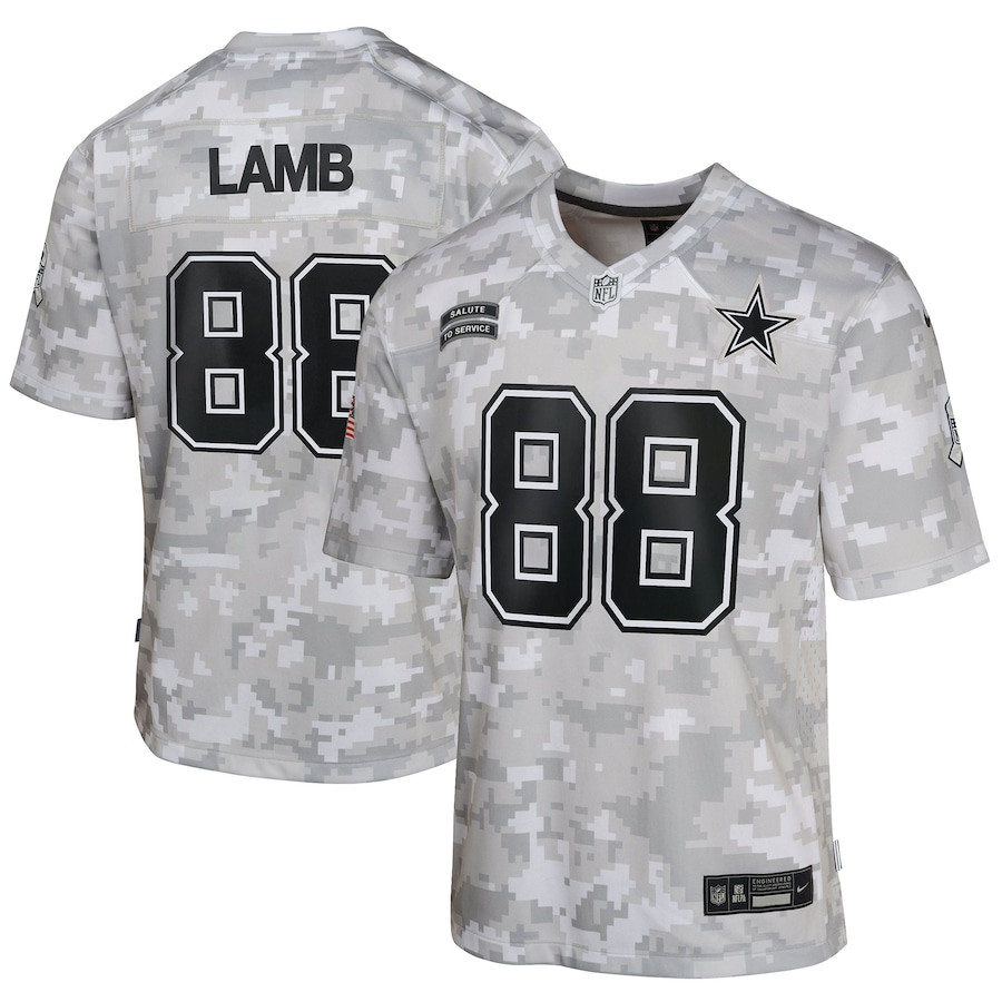 Ceedee Lamb 88 Dallas Cowboys 2024 Salute To Service Game Youth Jersey - Arctic Camo Js1140