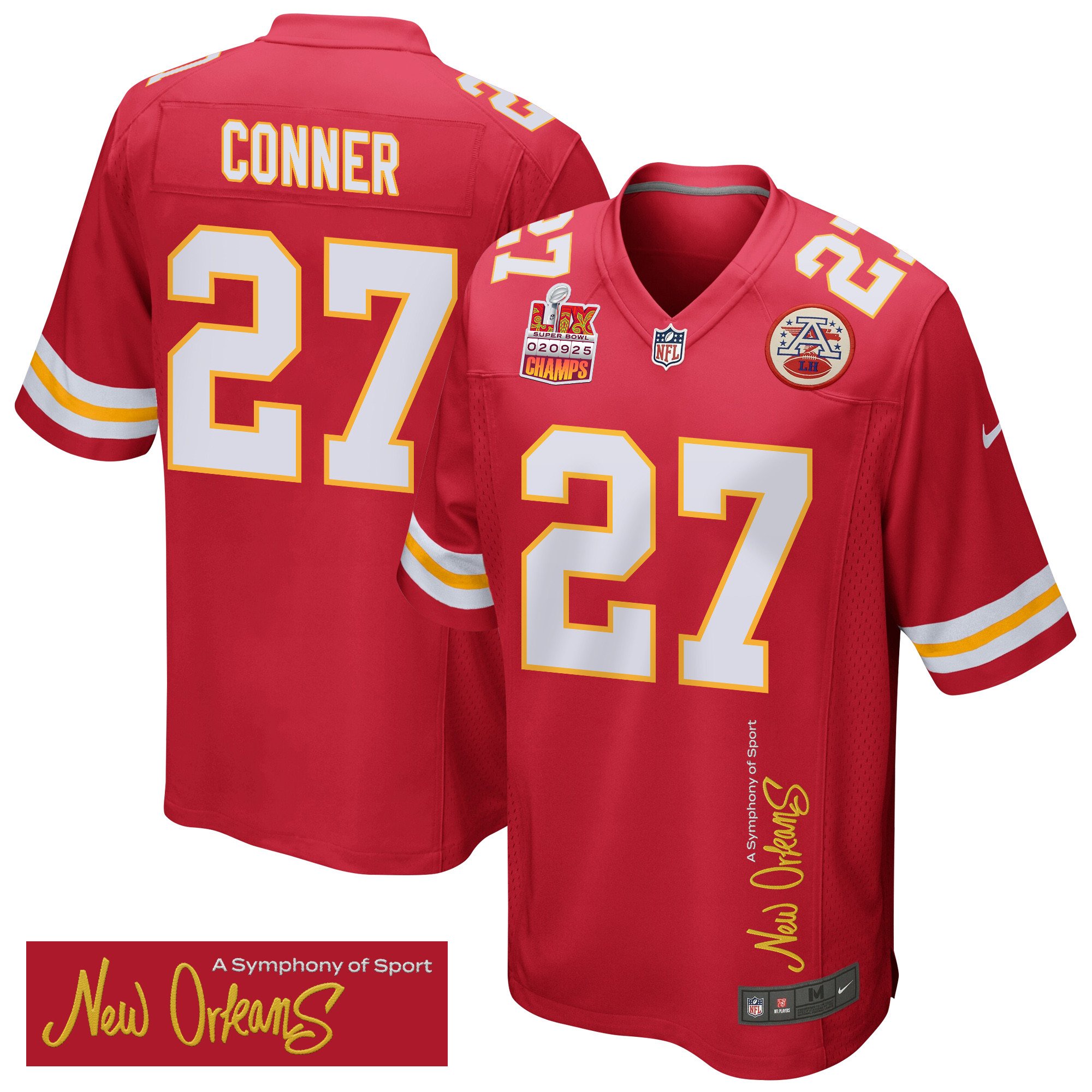 Chamarri Conner 27 Kansas City Chiefs Super Bowl Lix Champions Patch 'new Orleans - A Symphony Of Sport' Embroidered Game Men Jersey - Red Js9000