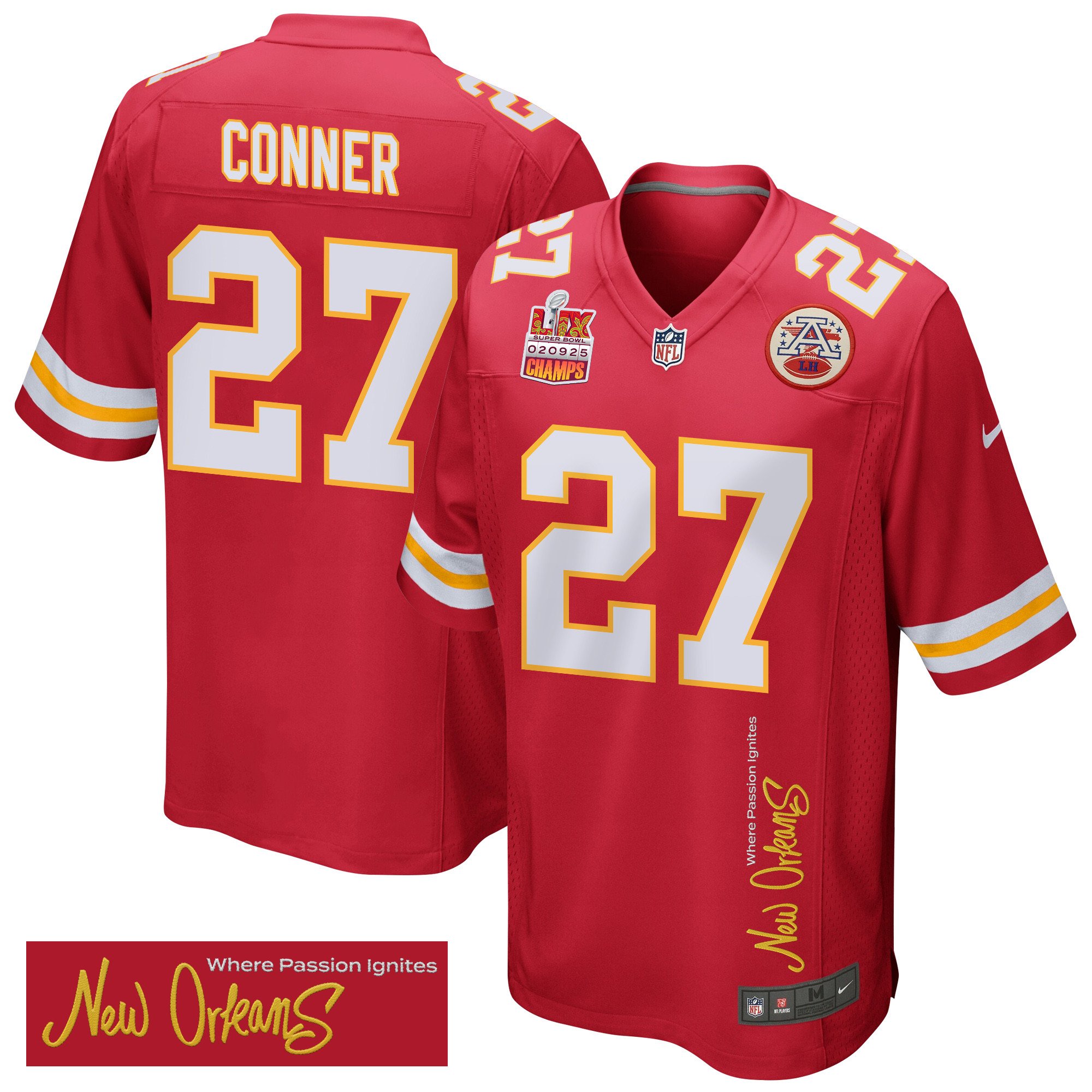 Chamarri Conner 27 Kansas City Chiefs Super Bowl Lix Champions Patch 'new Orleans - Where Passion Ignites' Embroidered Game Men Jersey - Red Js8710