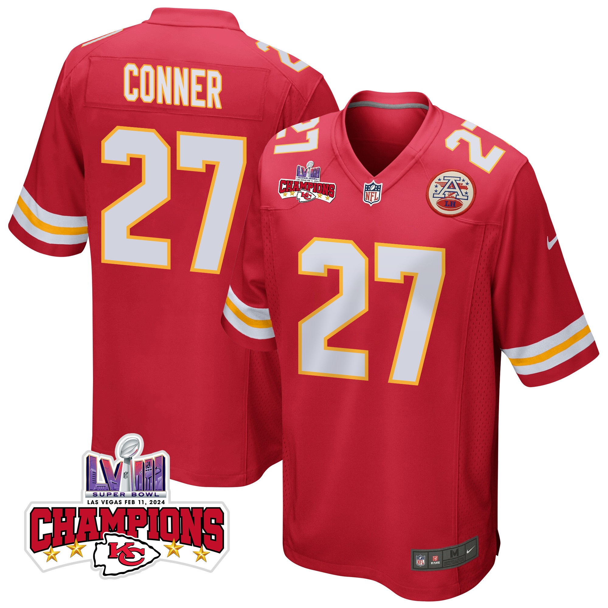 Chamarri Conner 27 Kansas City Chiefs Super Bowl Lviii Champions 4 Stars Patch Game Men Jersey - Red Js1773
