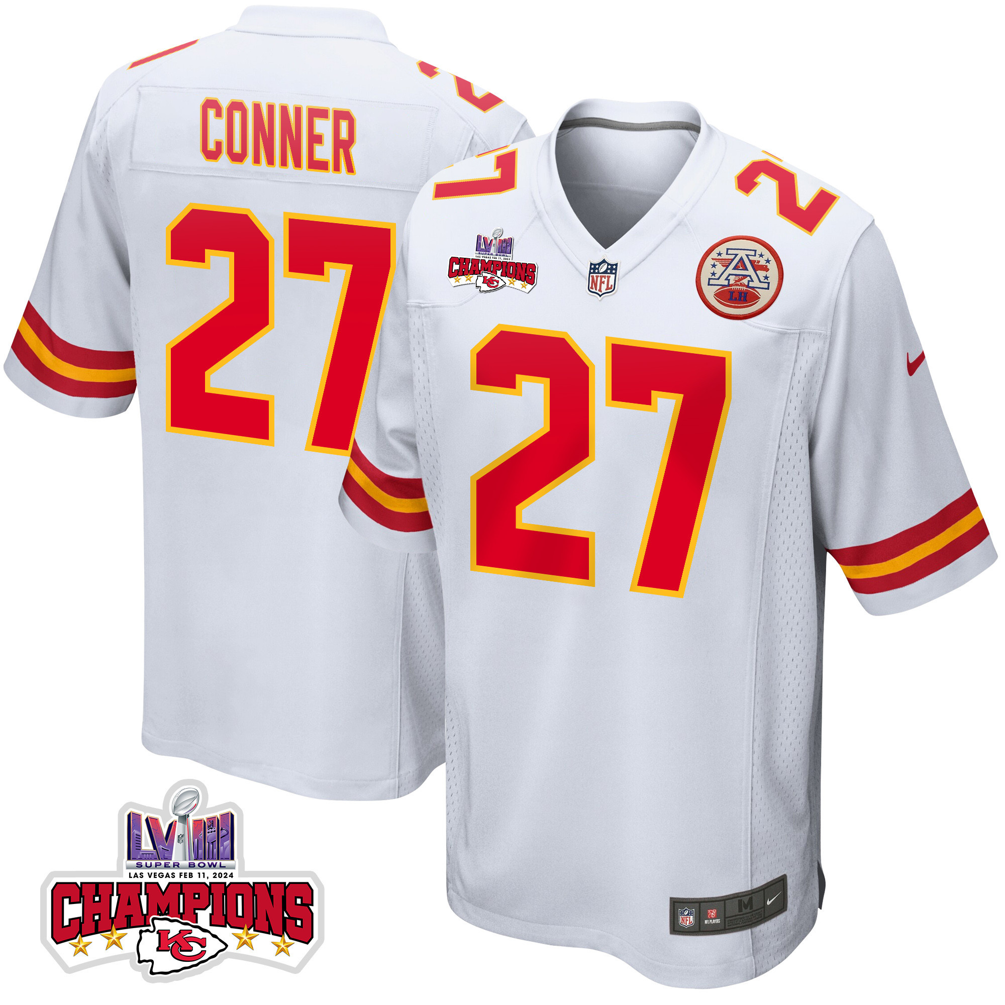Chamarri Conner 27 Kansas City Chiefs Super Bowl Lviii Champions 4 Stars Patch Game Men Jersey - White Js4859