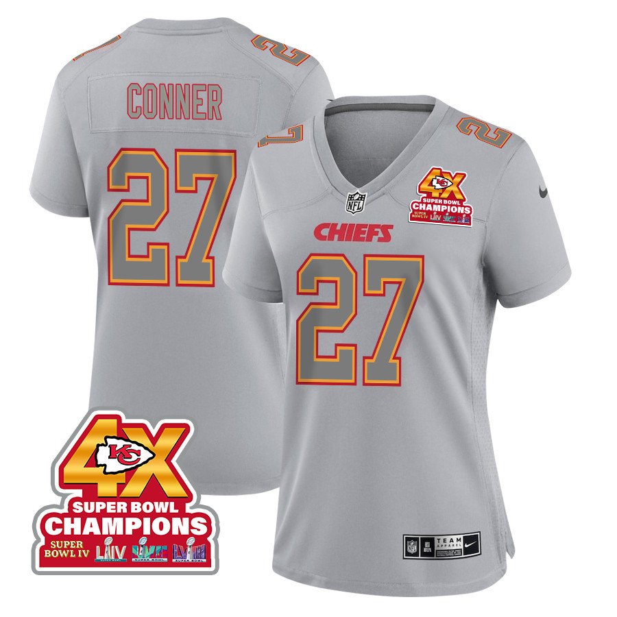 Chamarri Conner 27 Kansas City Chiefs Super Bowl Lviii Champions 4x Atmosphere Fashion Game Women Jersey - Gray Js5931