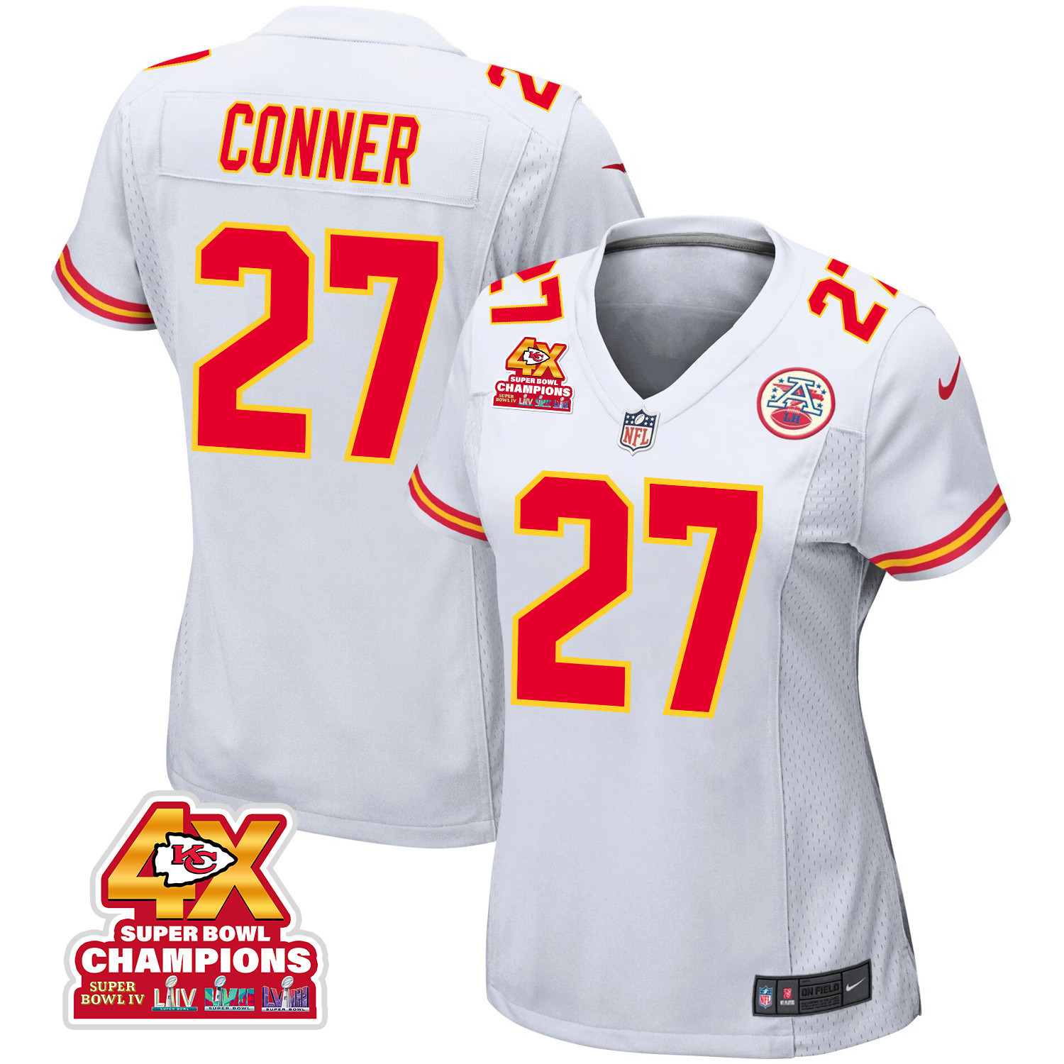 Chamarri Conner 27 Kansas City Chiefs Super Bowl Lviii Champions 4x Game Women Jersey - White Js1948