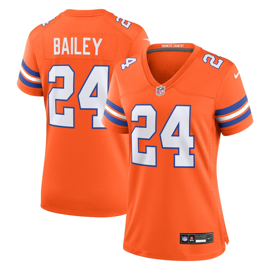 Champ Bailey 24 Denver Broncos Women's Mile High Collection 1977 Throwback Retired Player Game Jersey - Orange Js4251