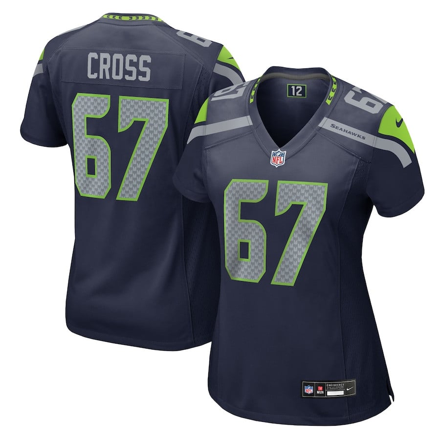 Charles Cross 67 Seattle Seahawks Women's Team Game Jersey - College Navy Js4643