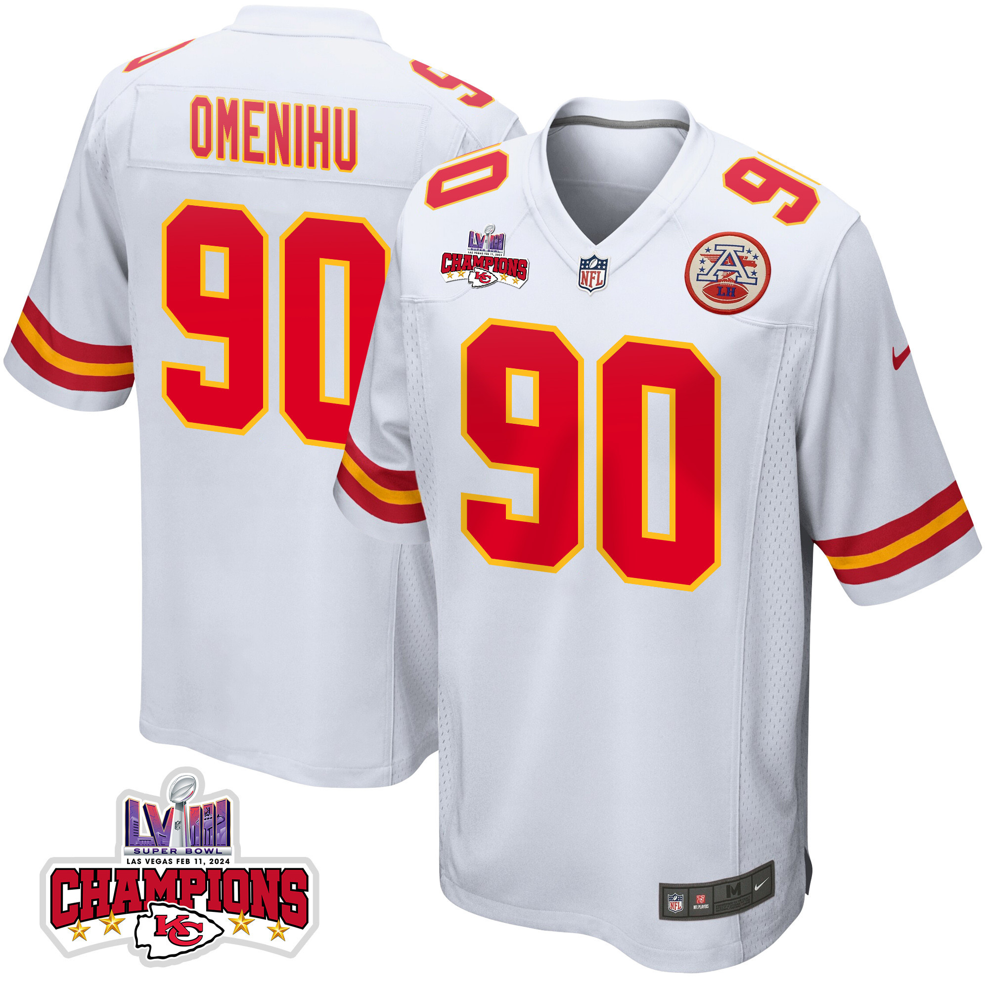 Charles Omenihu 90 Kansas City Chiefs Super Bowl Lviii Champions 4 Stars Patch Game Men Jersey - White Js2249