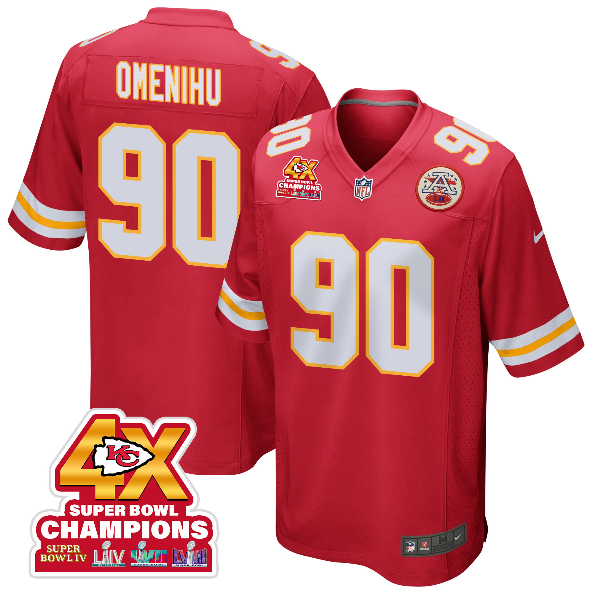 Charles Omenihu 90 Kansas City Chiefs Super Bowl Lviii Champions 4x Game Men Jersey - Red Js2244