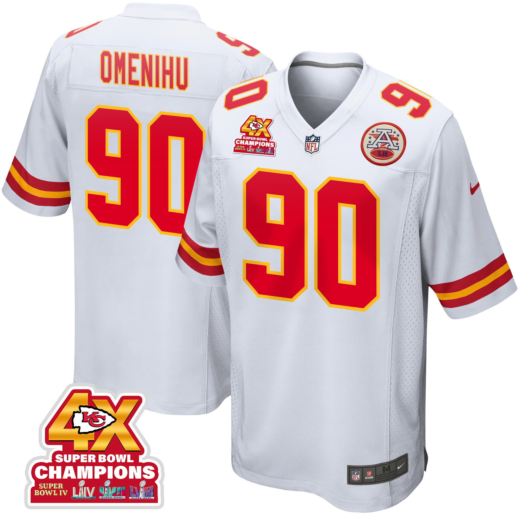 Charles Omenihu 90 Kansas City Chiefs Super Bowl Lviii Champions 4x Game Men Jersey - White Js2389