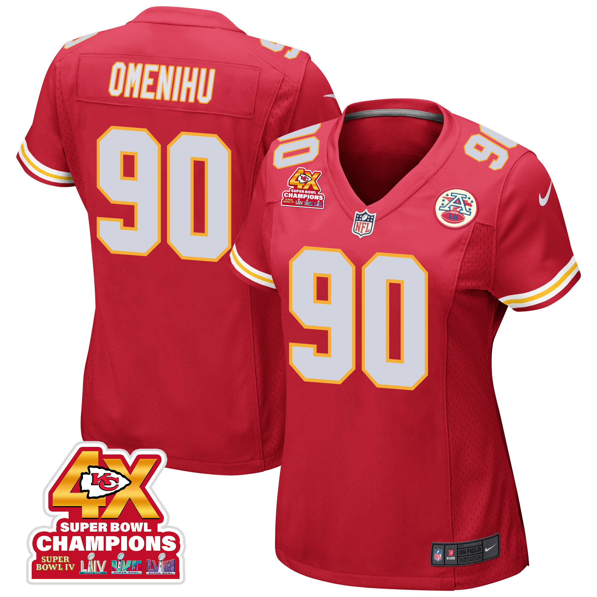 Charles Omenihu 90 Kansas City Chiefs Super Bowl Lviii Champions 4x Game Women Jersey - Red Js1621