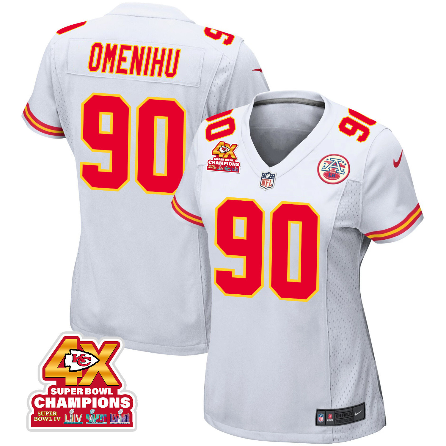 Charles Omenihu 90 Kansas City Chiefs Super Bowl Lviii Champions 4x Game Women Jersey - White Js1997
