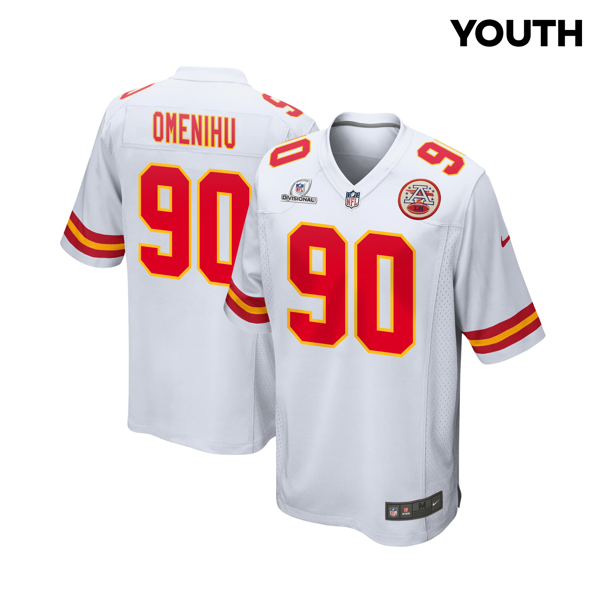 Charles Omenihu 90 Kansas City Chiefs Super Bowl Lviii Patch Game Youth Jersey - White Js8555